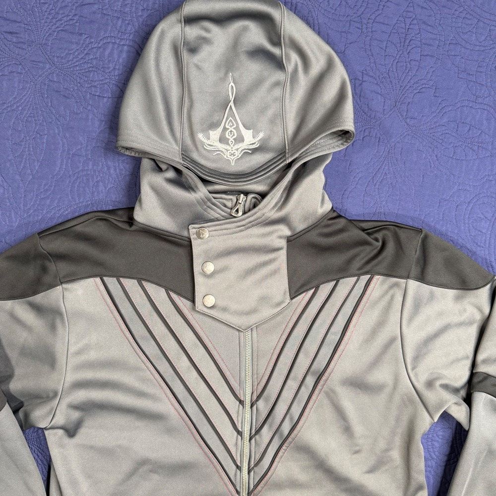 Assassins Creed Aguilar Grey Zip Up Hoodie Jacket Mens XL Logo Embroidered EUC